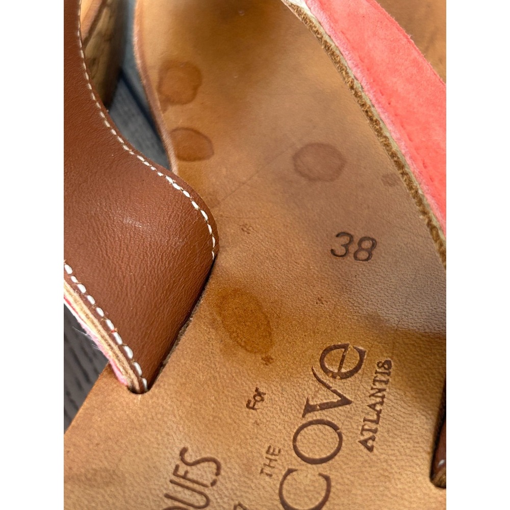 K Jacques St Tropez Diorite Sandals 8 Red Leather Cork Wedge Thong Slip On Boho - Picture 11 of 13